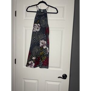 Everly Sleeveless High Neck Mini Dress Blue W Multicolor Floral XS